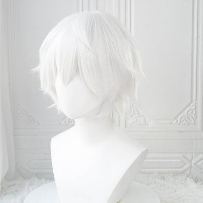 Anime Kaneki Ken Cosplay Wigs Short White Fluffy Wigs Eye Patch Heat Resistant Synthetic Hair Party Role Play