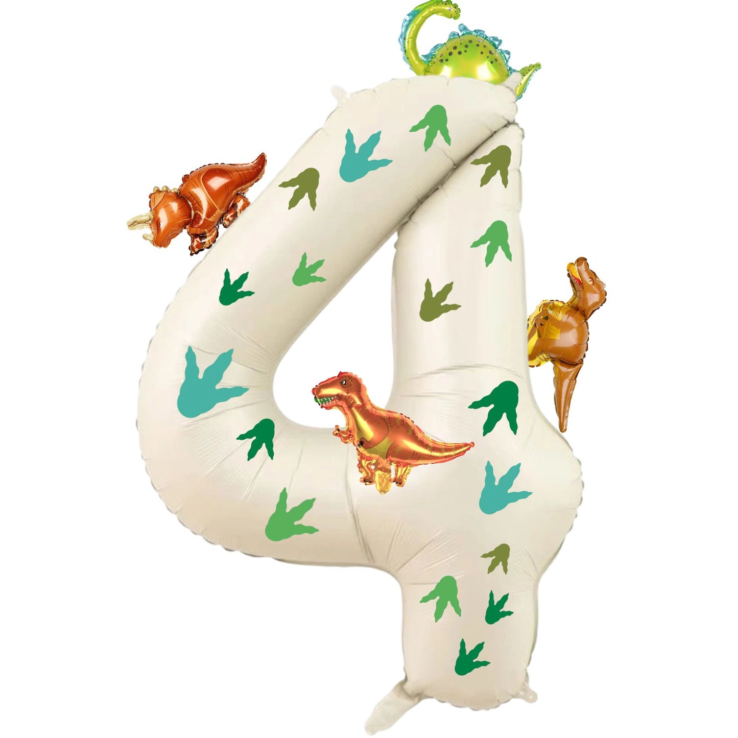 32 inch milky white aluminum foil digital balloon with 15pc dinosaur footprints and 4pc dinosaur balloons for birthday parties