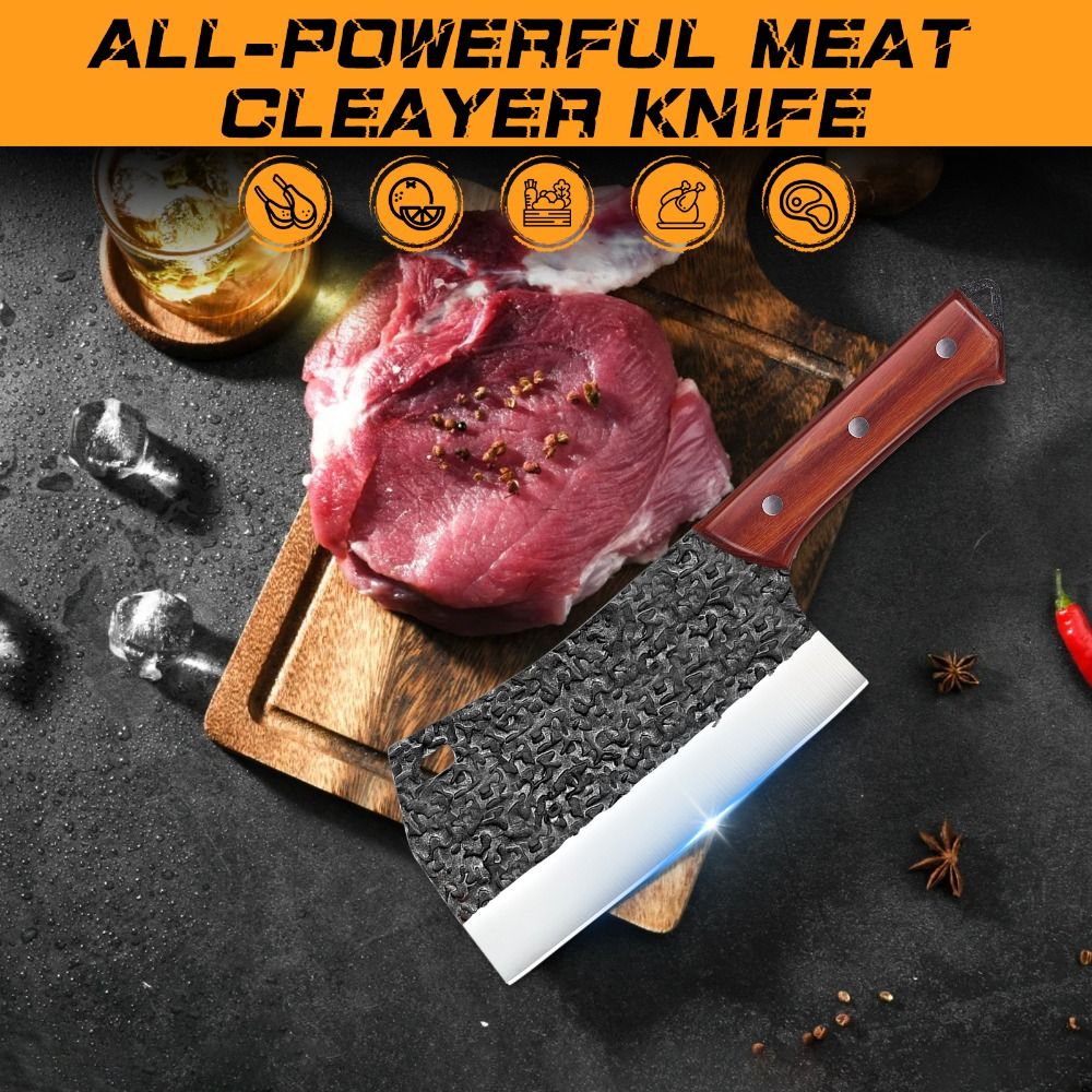 MDHAND Japanese Kitchen Knife Hand Forged Chef Knife Hammered Chopping Knife Corrosion-resistant Sharp Blade Cleaver with Sheath