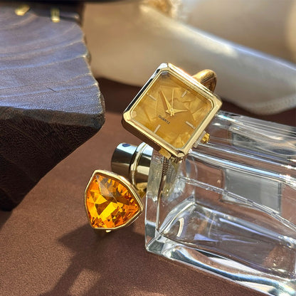 New Ladies Open Bracelet Watch Assorted Shaped Diamond Color Gemstone High-End Quartz Wristwatch Lazy Person's Stylish Timepiece