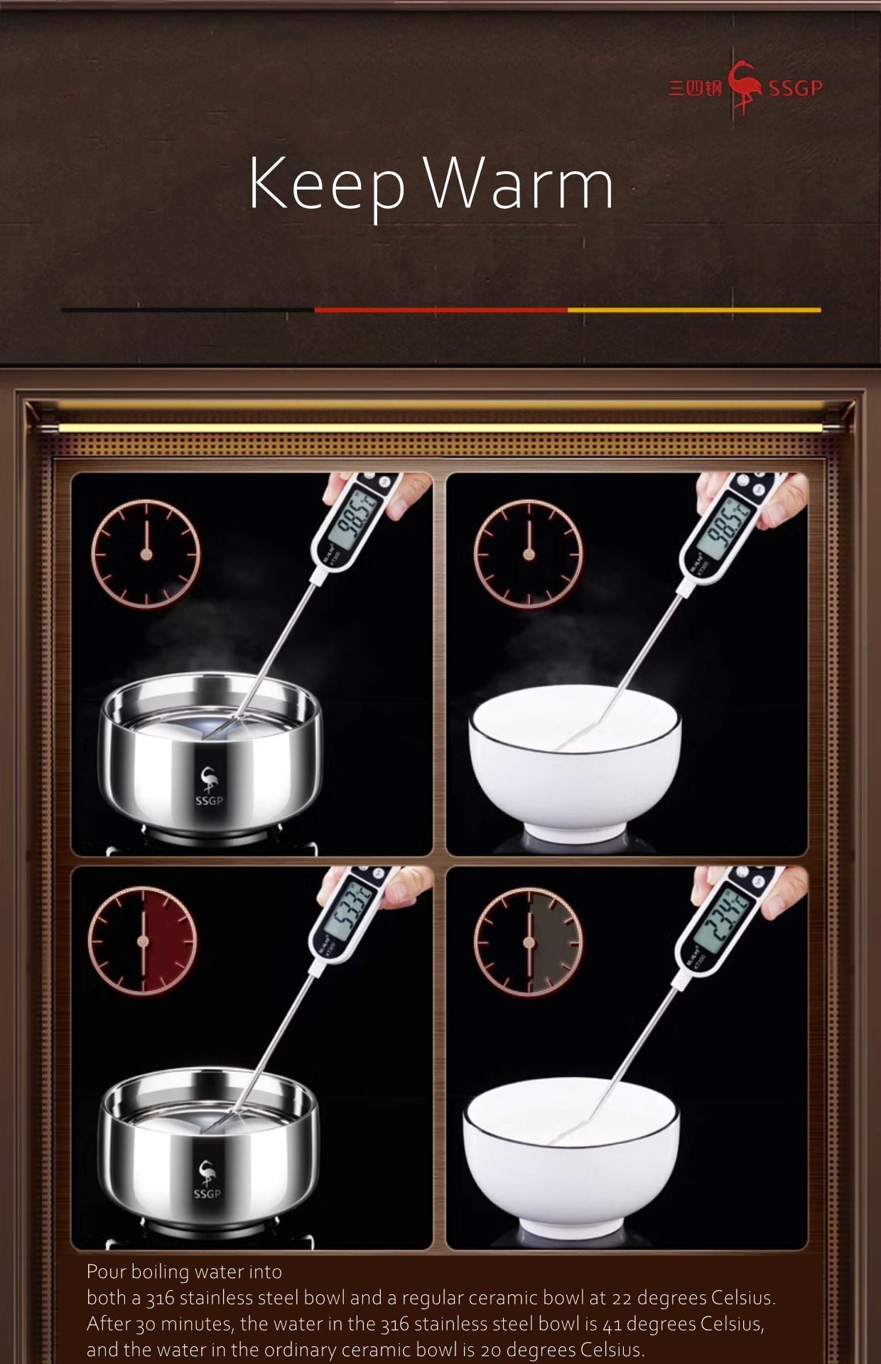 LFGB Certificate 316L Stainless Steel Bowl Heat Insulating Warm Keeping 380ml 526ml Food Container Safe Baby Children Dinnerware
