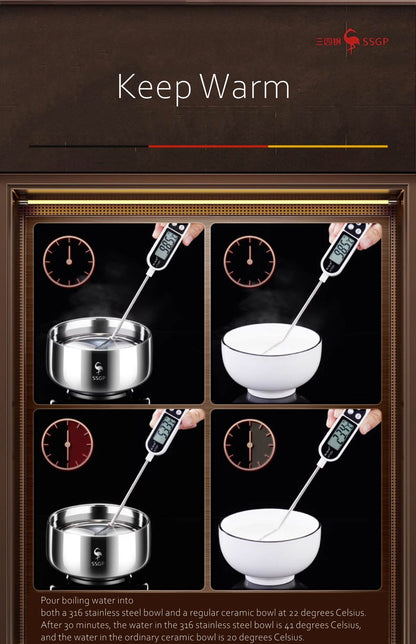 LFGB Certificate 316L Stainless Steel Bowl Heat Insulating Warm Keeping 380ml 526ml Food Container Safe Baby Children Dinnerware