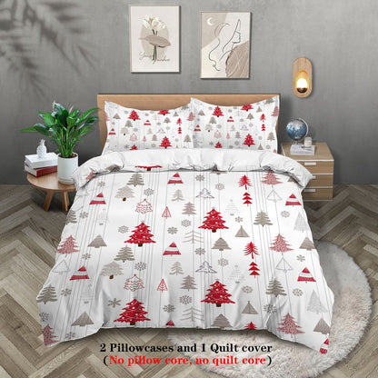 3-piece Christmas themed Christmas tree pattern print (1 duvet cover+2 pillowcases, no core) comfortable bedding set