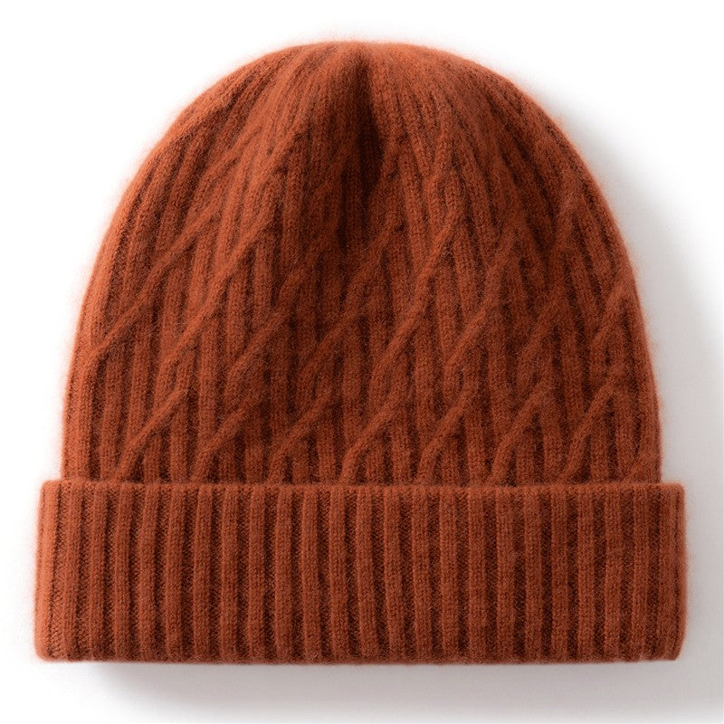 Autumn Winter 100% Cashmere Hat Double Layer Thickened Reversible Cold-Proof Unisex Knitted Wool Hat Versatile Ear Protection