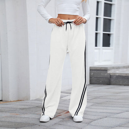 2025 Women Stripe Chic Straight Pant Autumn Spring Retro Sports Sweatpants Solid color casual fashion elegant waist womens pants
