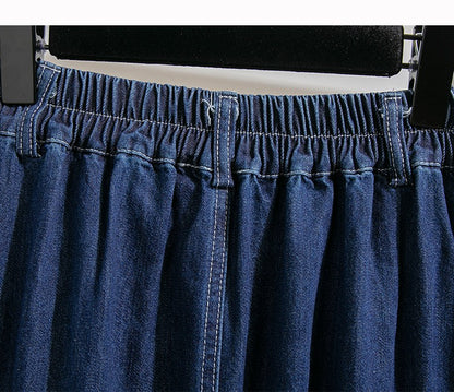 Plus Size Denim Skirt Women Summer 2025 New Korean Style High Waist A Line Pleated Long Jean Skirt Casual Women Maxi Skirt