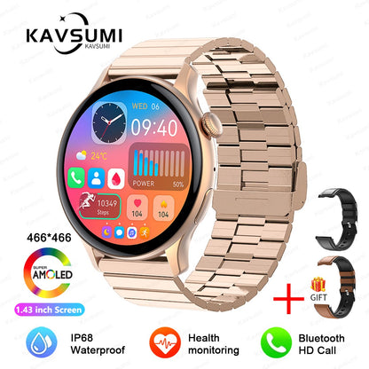 Smartwatch Feminino 2025 NFC Amoled HD GPS Monitor Cardíaco Bluetooth Ligações à Prova D'Água Para Mulheres Presente