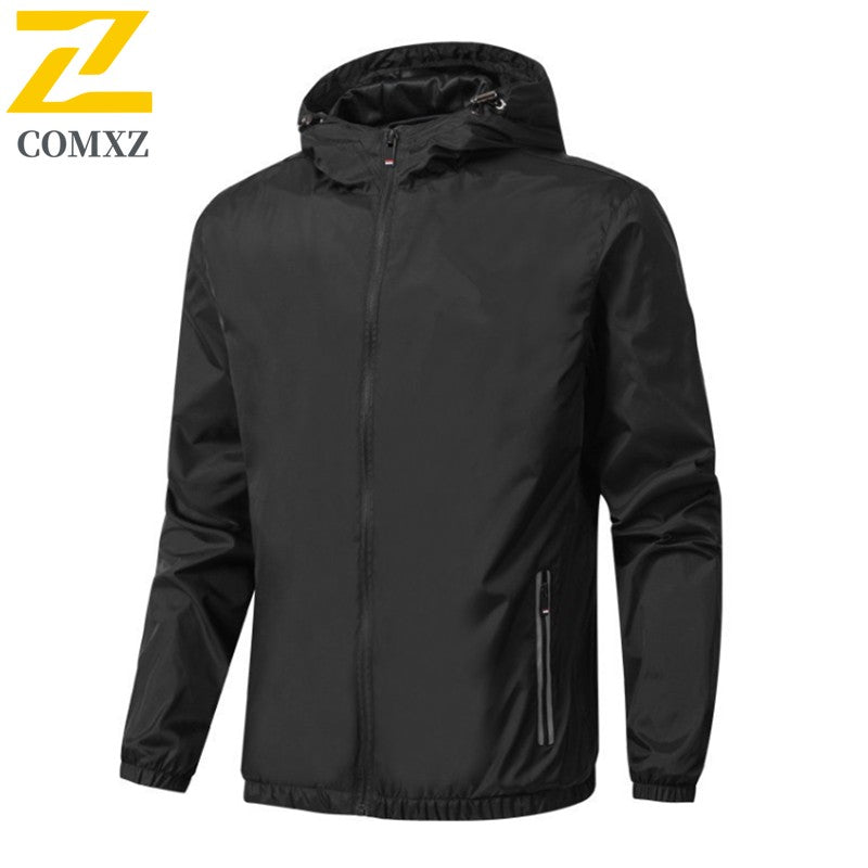2025 Autumn Windproof Jacket Men's Trendy Solid Color Zipper Pocket Windbreaker Coat Casual Camping Jogging Loose Hooded Jackets