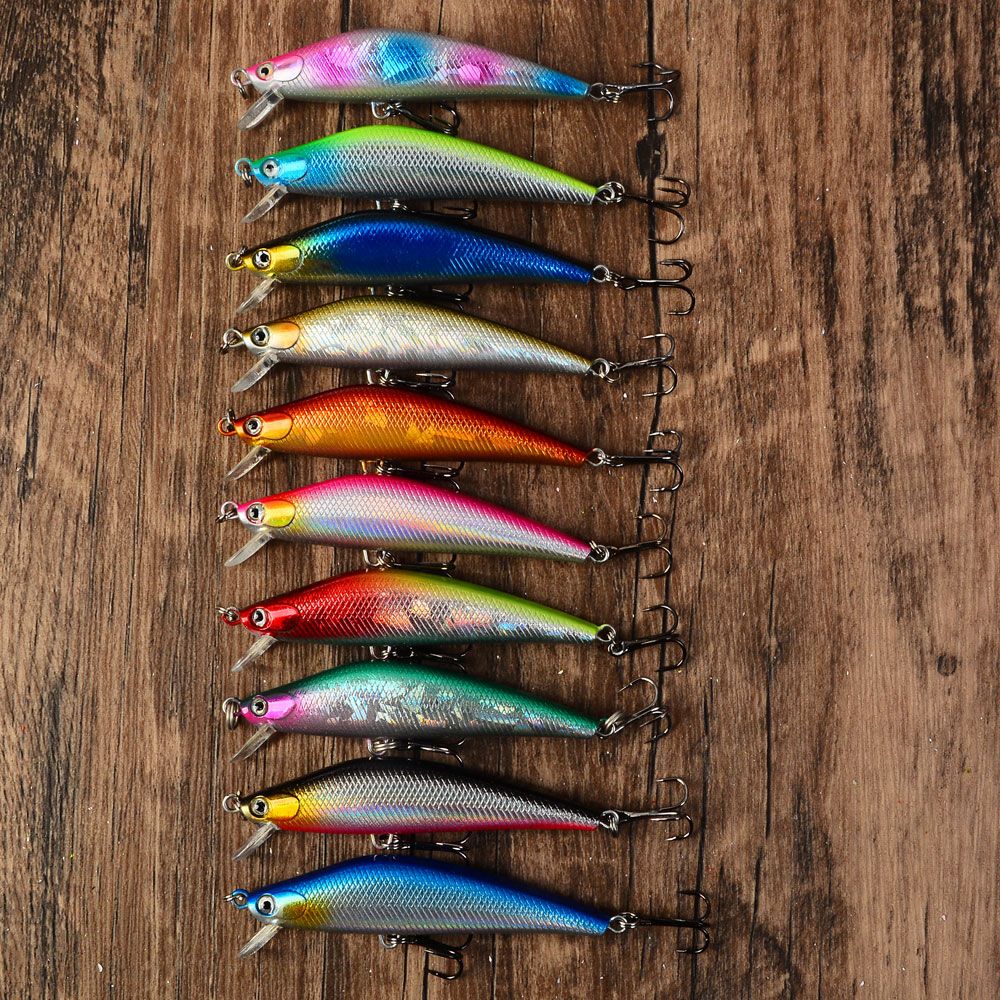 10pcs Floating Minnow Fishing Lure Topwater Hard Bait Artificial Bait Wobblers Lures