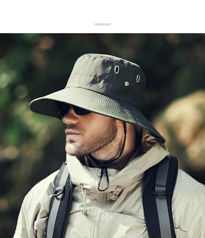 Chapéu de Pescador Masculino Verão Aba Larga Impermeável Proteção UV Boné de Sol Caminhada Pesca Escalada Safari Oversized Bucket Hats