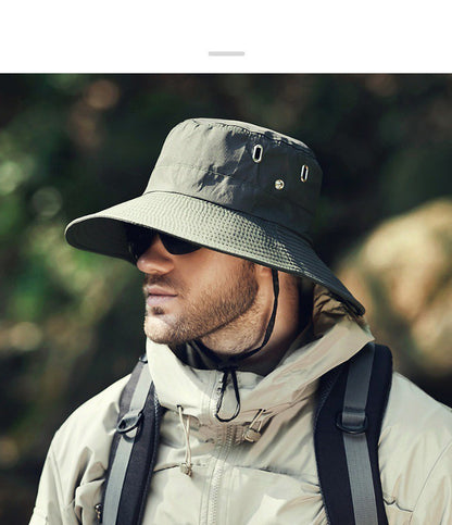 Chapéu de Pescador Masculino Verão Aba Larga Impermeável Proteção UV Boné de Sol Caminhada Pesca Escalada Safari Oversized Bucket Hats