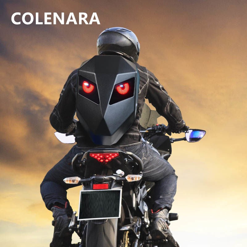 Mochila de Motocicleta COLENARA Mochila de Ombro para Capacete de Motocicleta Masculina Mochila de Laptop Impermeável para PC Mochilas de Ciclismo com Emissão de Luz LED