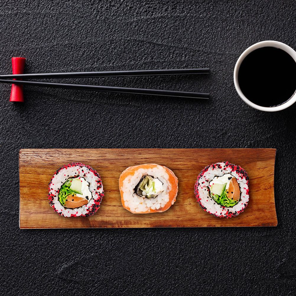 2pçs Banco de Sushi de Madeira Bandeja de Sushi Prato de Servir Resistente ao Desgaste Bandeja de Sobremesa Tábua de Aperitivos Barco de Exibição de Sashimi para Casa