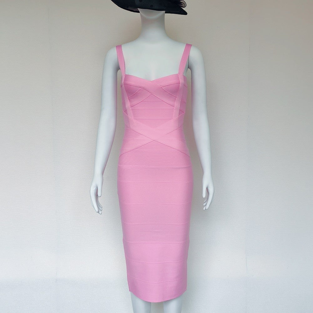 BEAUKEY Sexy Vintage Quality Evening Yellow Bandage Dress 2023 Women Summer Blue