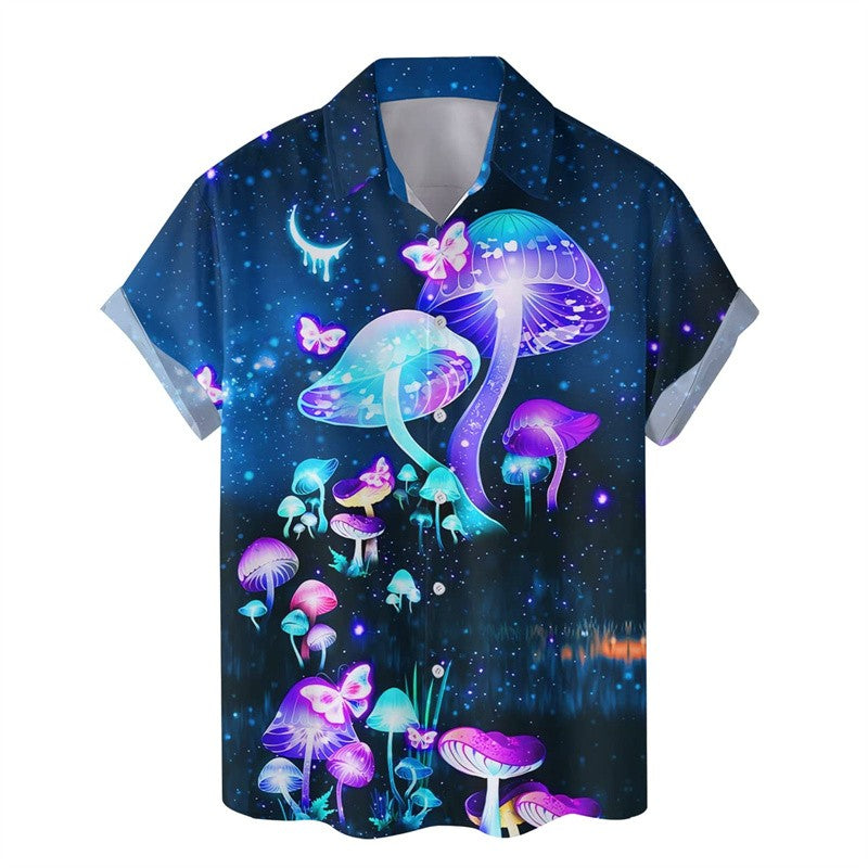 Colorful Mushroom 3d Print Hawaiian Shirt For Men Summer Vacation Plants Beach Shirts Button Short Sleeve Street Aloha Shirt