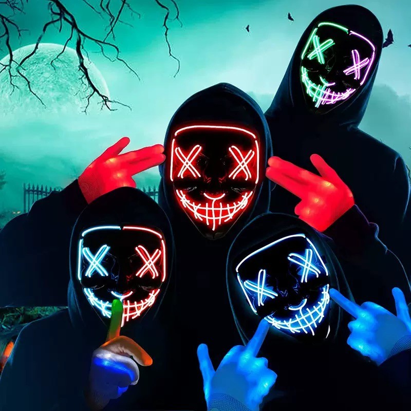 LED Glowing Black V-Shaped Mask, Masquerade Cheering Prop, EL Ghost Face Mask, Glowing Mask