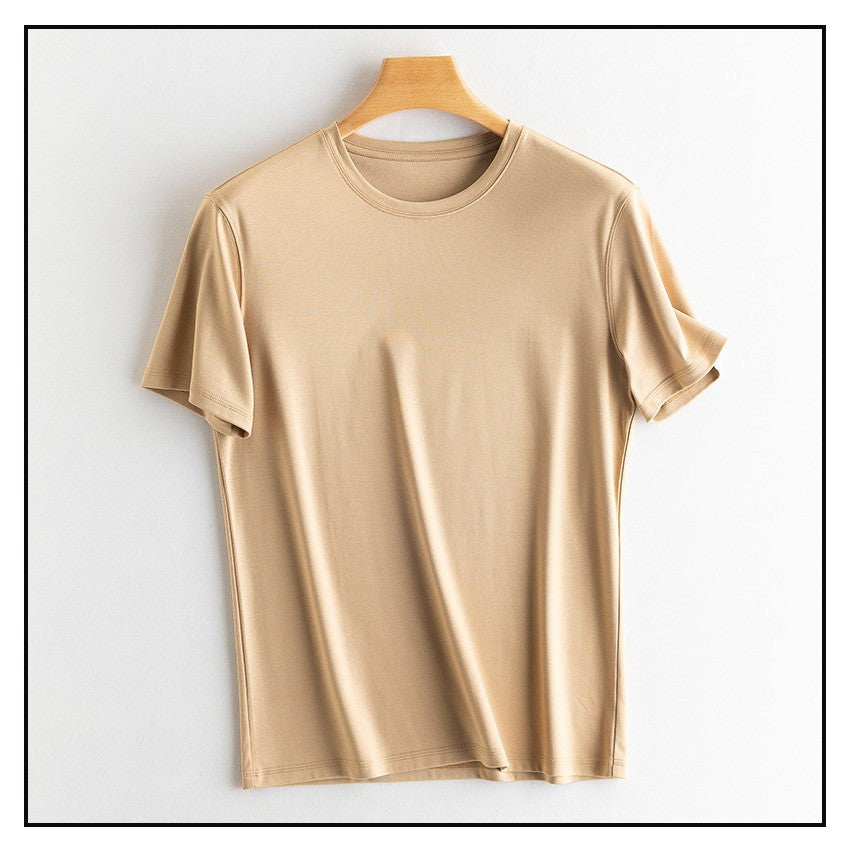 SuyaDream Mens Solid Tee Cotton Silk Blend Plain O neck Short Sleeved Cozy T Shirts 2025 Summer Simple Chic Top White Black