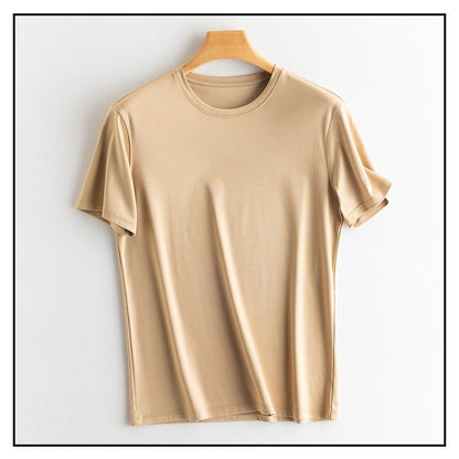 SuyaDream Mens Solid Tee Cotton Silk Blend Plain O neck Short Sleeved Cozy T Shirts 2025 Summer Simple Chic Top White Black