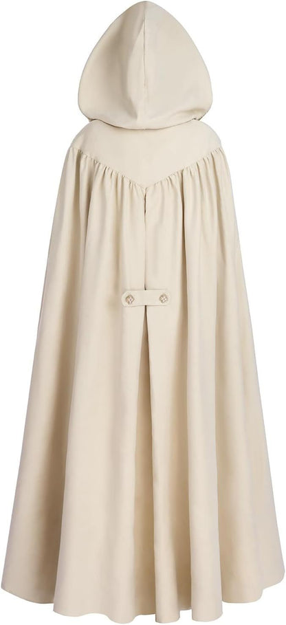 Elegant Medieval Hooded Floor Length CloakTrim Cape Chain Brooch for Adult Wedding Photoshoot Halloween Gothic Cosplay Costume