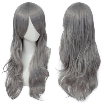 Peruca Cosplay Anime Versátil Multicolorida Cabelo Longo Cacheado com Cabelo Levemente Cacheado Peruca de Fibra Sintética