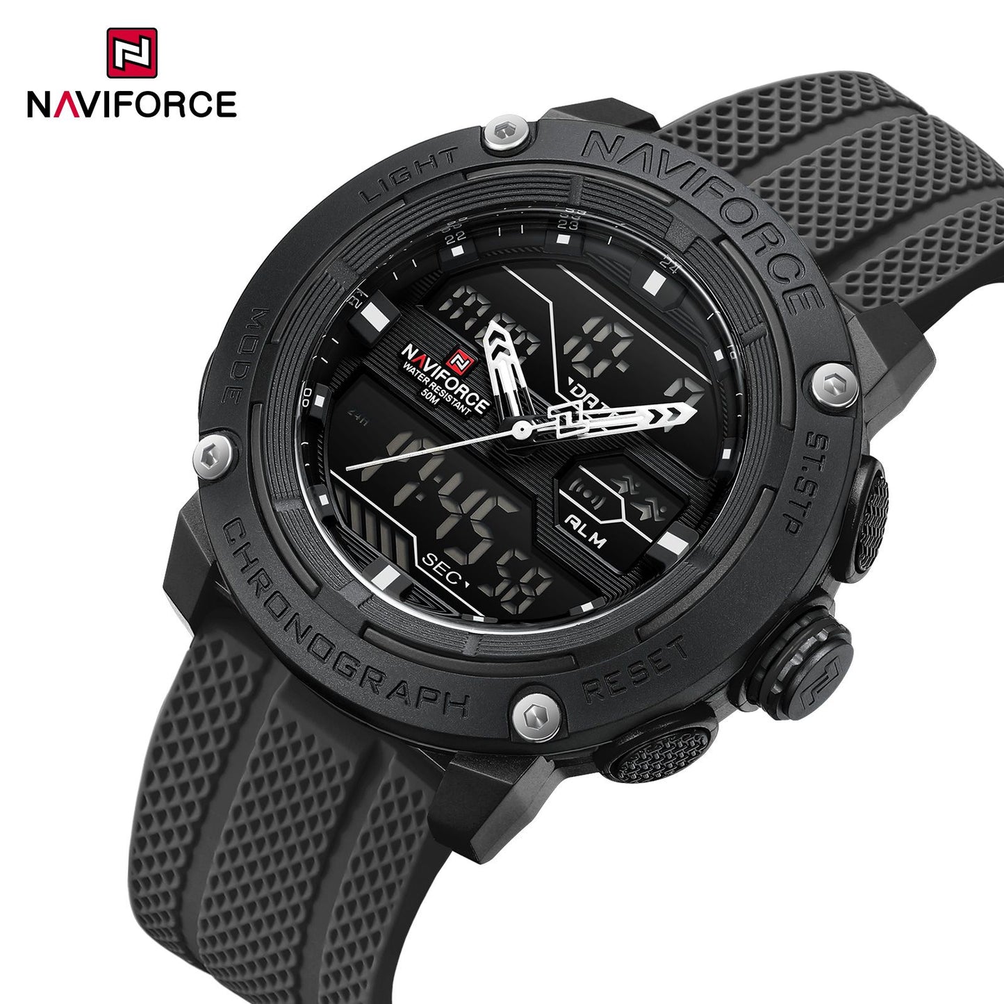 NAVIFORCE Sport Watch for Men Waterproof Dual Display Quartz Wristwatch Mens Digital Date Clock Military Stopwatch Reloj Hombre
