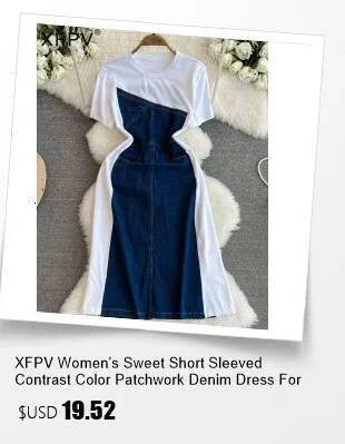 XFPV Women's Sweet high Waist Wrap Belt Round Neck patchwork Denim Shirt  Chic Top Y2k Korean Fashion Spring Summer 2025 SM11327