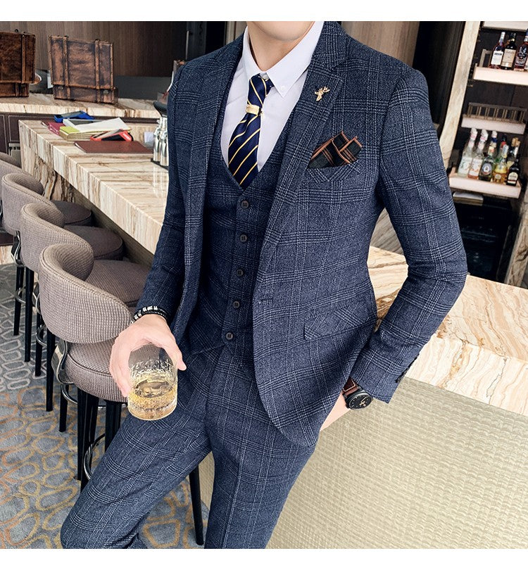 Men's High-quality Plus Size 5XL-M 3-piece Suit (suit+vest+pants) Business Fashion Plaid Suit Groom's Wedding Banquet Set