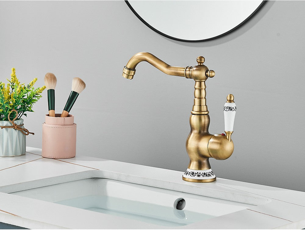 Antique Brass Bathroom Faucet Rotating Spout Basin Sink Mixer Tap Bathroom Kitchen Washing Faucet Washbasin Taps Kitchen Mixers
