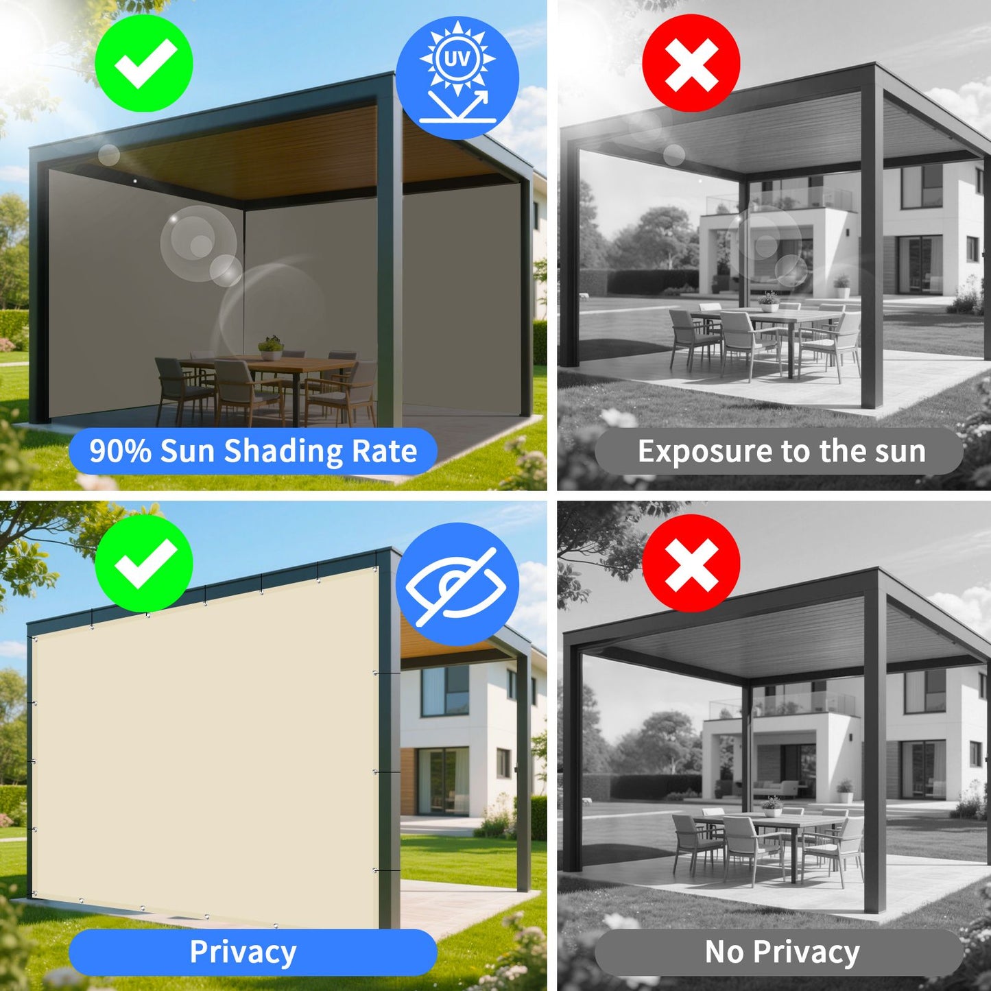 Waterproof Straight Edge Sun Shade Sail with Grommets Garden Sunscreen Pergola Shade Cover Canopy For Outdoor Garden Patio Tent