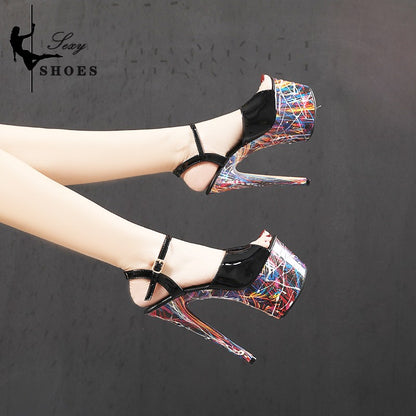 17CM Summer Shoes Women luxury Sandals Platform Ladies Shoes Stripper Womens High Heels Geometric Fluorescent Night light Heels
