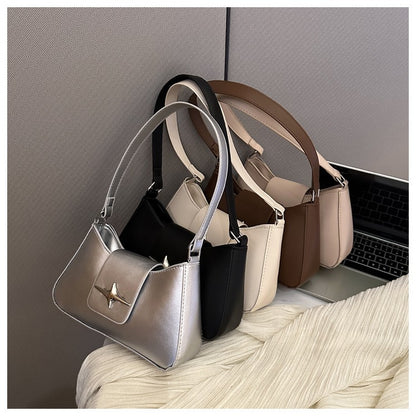 Silver Shoulder Bags for Women 2024 Classic Y2K Small Purse Glossy PU Leather Luxury Brand Female Underarm Handbags Daily Bag