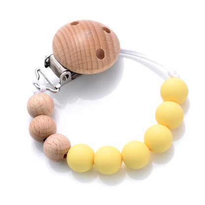 Baby Beech Pacifier Clip Round Colorful Silicone Teething Beads Food Grade Dummy Holder Soothe Chain Anti-drop Baby Nipple Chain