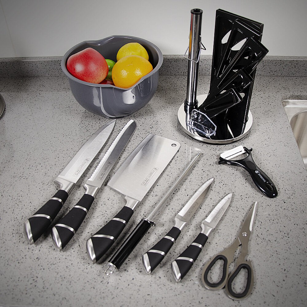 Conjunto de Facas de Cozinha de Aço Inoxidável ZENG Afiadas Revestidas Antiaderentes Facas de Chef com Amolador para Cortar Fatiar Picar e Trocear