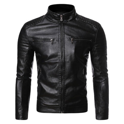 Men's leather jacket 2025 new spring and autumn thin style stand collar striped PU leather jacket motorcycle leather jacket