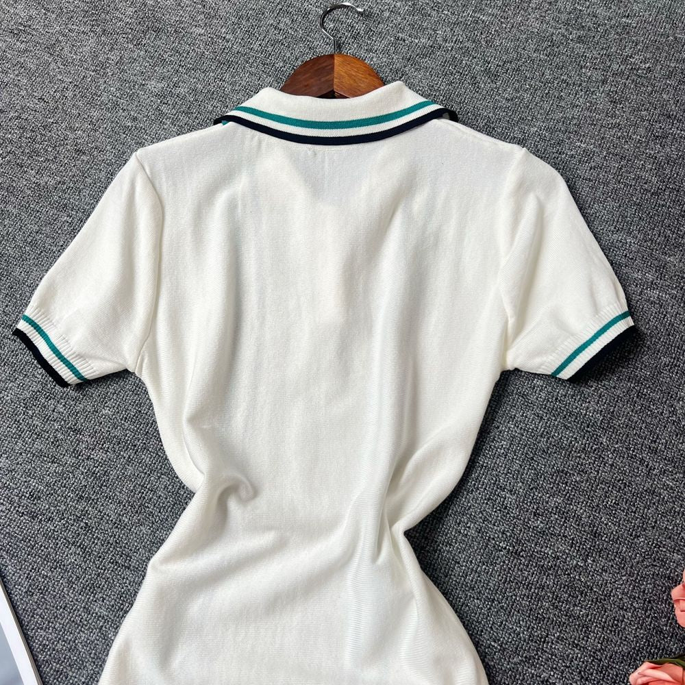 YuooMuoo Women Dress 2025 Summer Vintage Turn-down Collar Knitted Mini Dress Lad