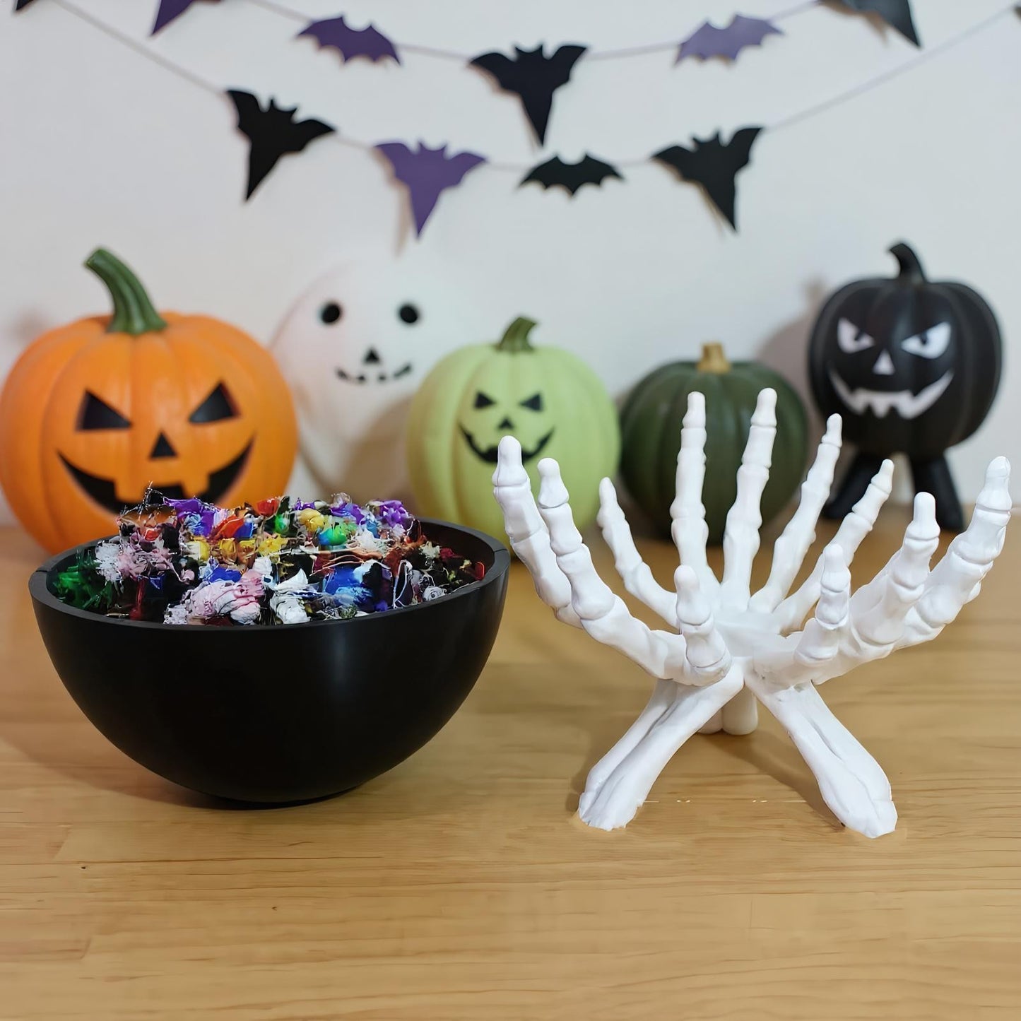 Tigela de Doces de Halloween Suporte de Armazenamento de Doces em Formato de Mão de Esqueleto Gótico Decorações Assustadoras de Halloween Organizador de Doces