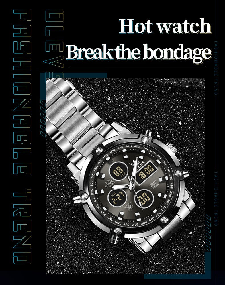 OLEVS Men's Watches Original Multifunctional Wlectronic Watch for Man Waterproof Luminous Alarm Clock Fashion Dress