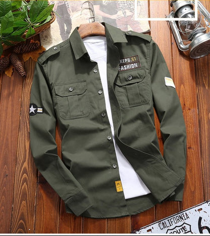Men's Fashion Military Style Shirt Casual Retro Slim Cotton Long Sleeve Shirts Male Spring Comfortable Cargo Shirts Big Size 6XL