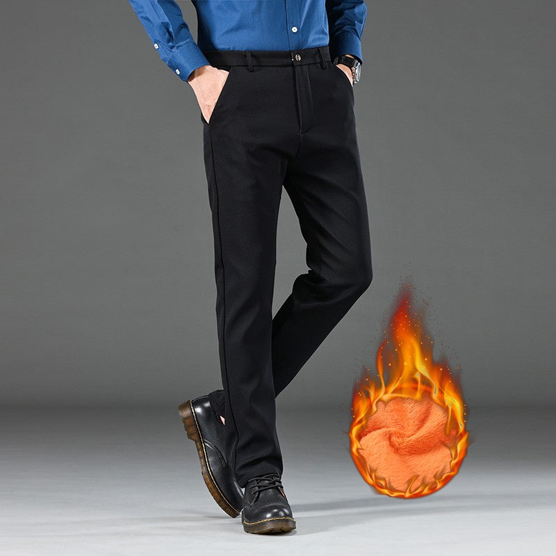Winter Warm Men's Fleece Plush Pants Business Fashion Classic Style Black Blue Thick Warm Stretch Trousers Male Brand Clothing