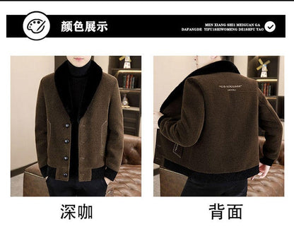 2024 Winter Woolen Jacket for Men Thick and Plush Warm Lapel Trench Coat Casual Business Wool Blends Social Streetwear Overcoat