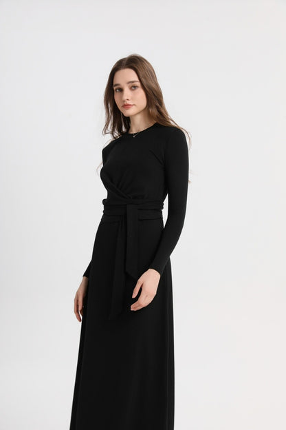 AS 2025 summer ribbing closed-fit wrap tops + Aline dress high Stretch matching