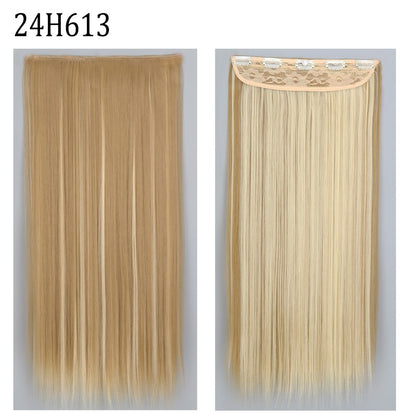Apliques de Cabelo Sintético Liso Comprido de 5 Clipes 22'' Fibra de Alta Resistência ao Calor Preto Castanho Loiro