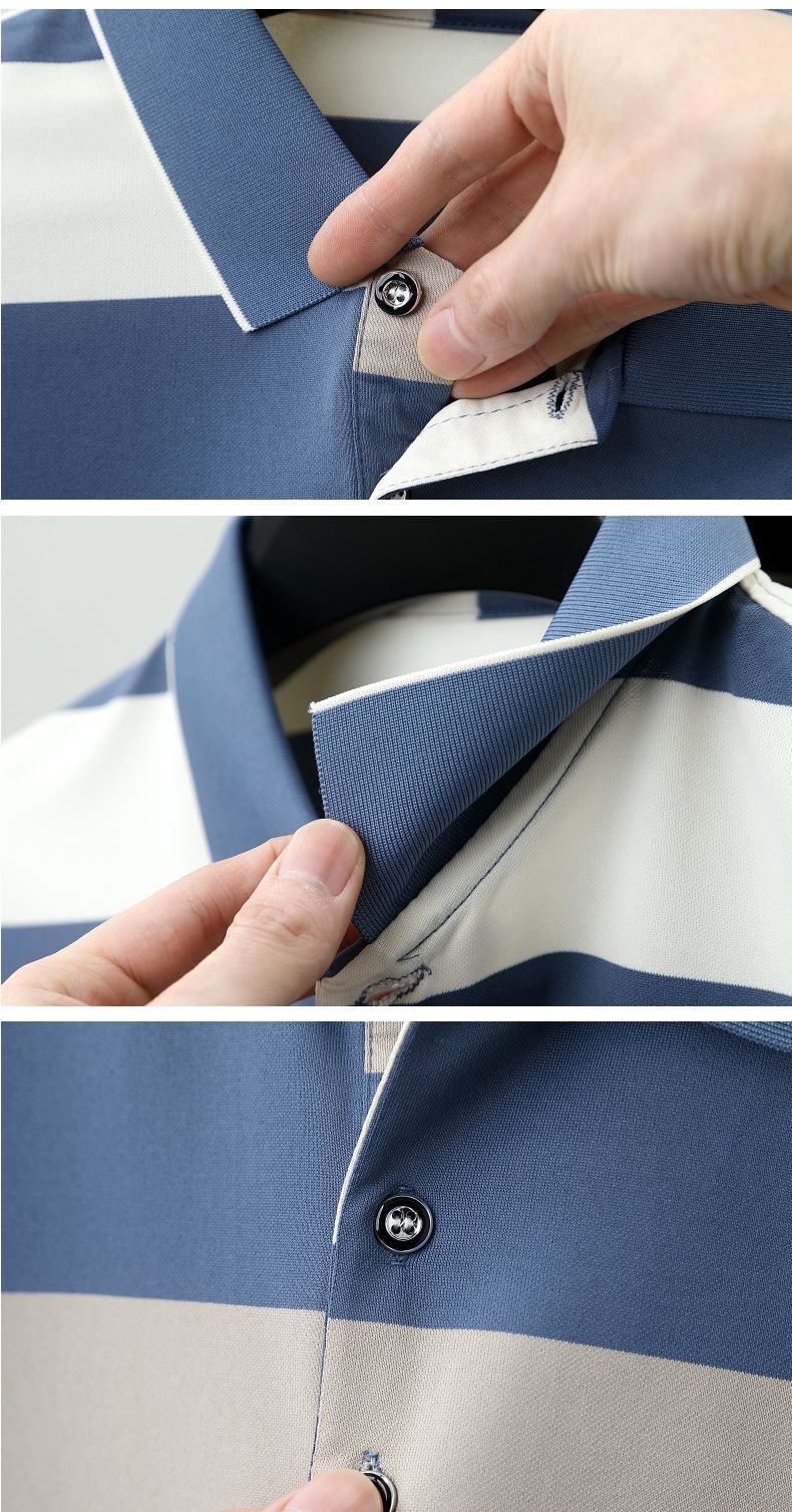 luxury wide stripe color blocked short sleeve polo shirt high-end brand letter embossed T-shirt fashion breathable men's wear