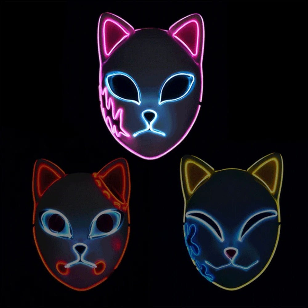 2024 Halloween Neon Mask Cosplay Japanese Anime Neon LED Demon Slayer Mask Halloween Party Costume Props
