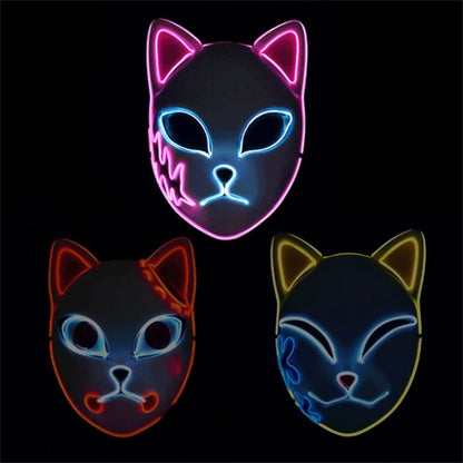 2024 Halloween Neon Mask Cosplay Japanese Anime Neon LED Demon Slayer Mask Halloween Party Costume Props