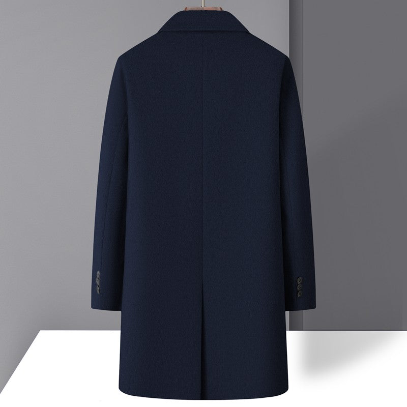 High-quality men's fashionable, stylish and versatile solid-color casual long woolen overcoat, wool woolen overcoat