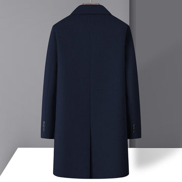 High-quality men's fashionable, stylish and versatile solid-color casual long woolen overcoat, wool woolen overcoat