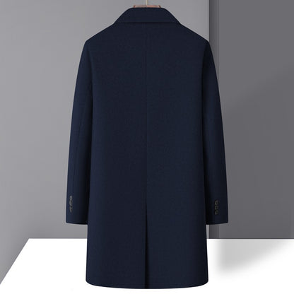 High-quality men's fashionable, stylish and versatile solid-color casual long woolen overcoat, wool woolen overcoat