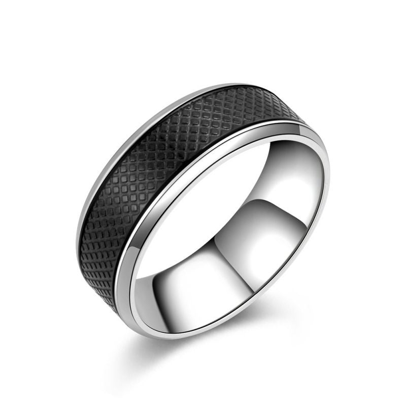 Anéis masculinos de aço inoxidável de alta qualidade, anel preto e branco de titânio estilo ocidental para joias de moda