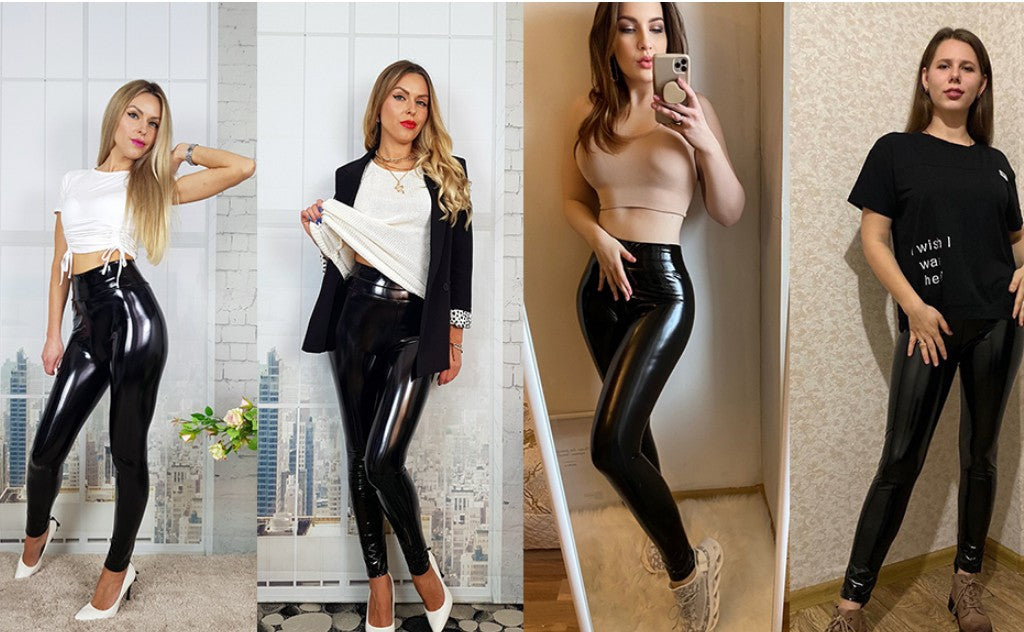 Shiny Metallic Leggings Mirror  Women High Waist Legging Stretchy PU Solid Sexy Shinning Bodysuit Pleather